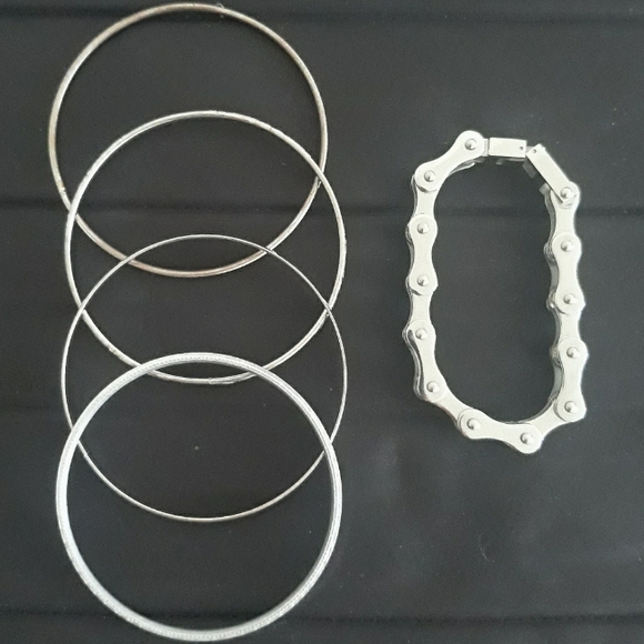 ATC Rhinestone Bike Chain Bracelet 7" + Silver Tone Bangle Bracelets - Picture 3 of 15